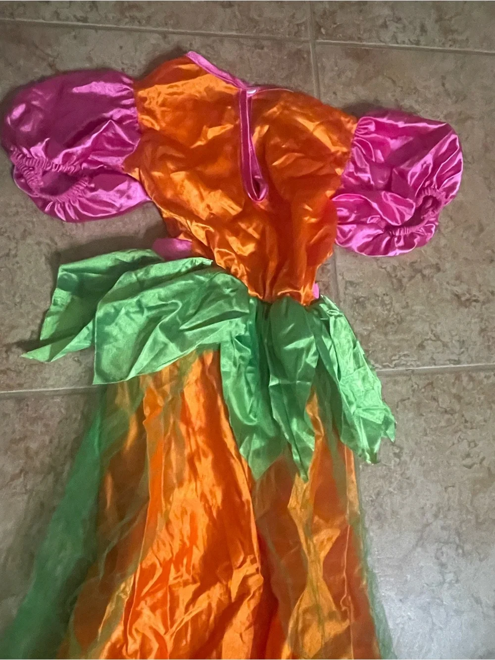 Costume - Barbie Orange and Pink Pumpkin Princess Dress with Green Leaf Accents